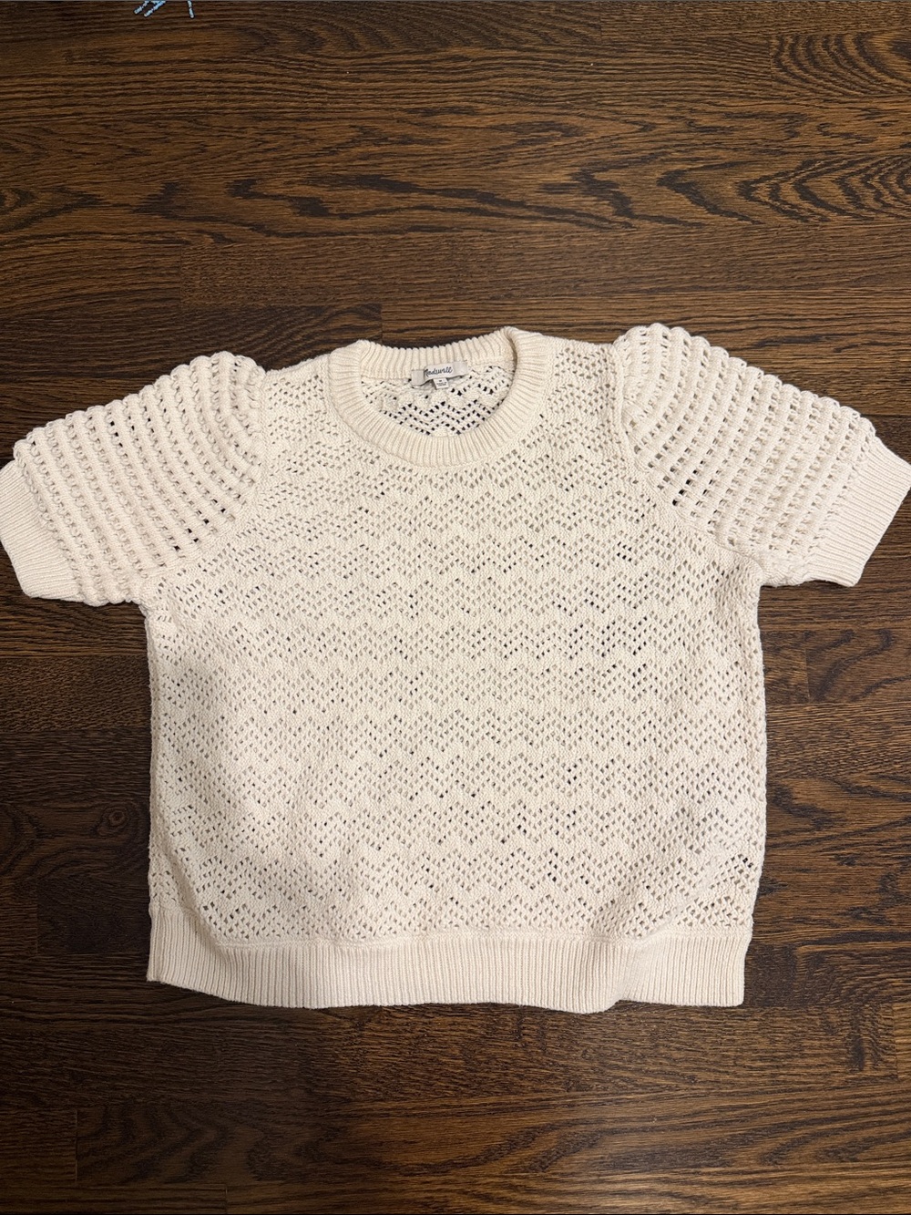 Madewell Cream Knit Short-Sleeve Sweater Top